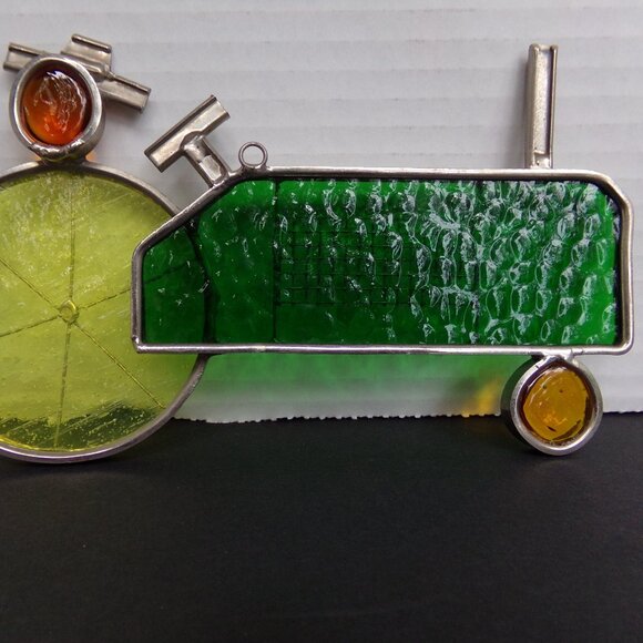 Stained Glass Window Suncatcher Yellow Green Farm Tractor - Picture 5 of 11